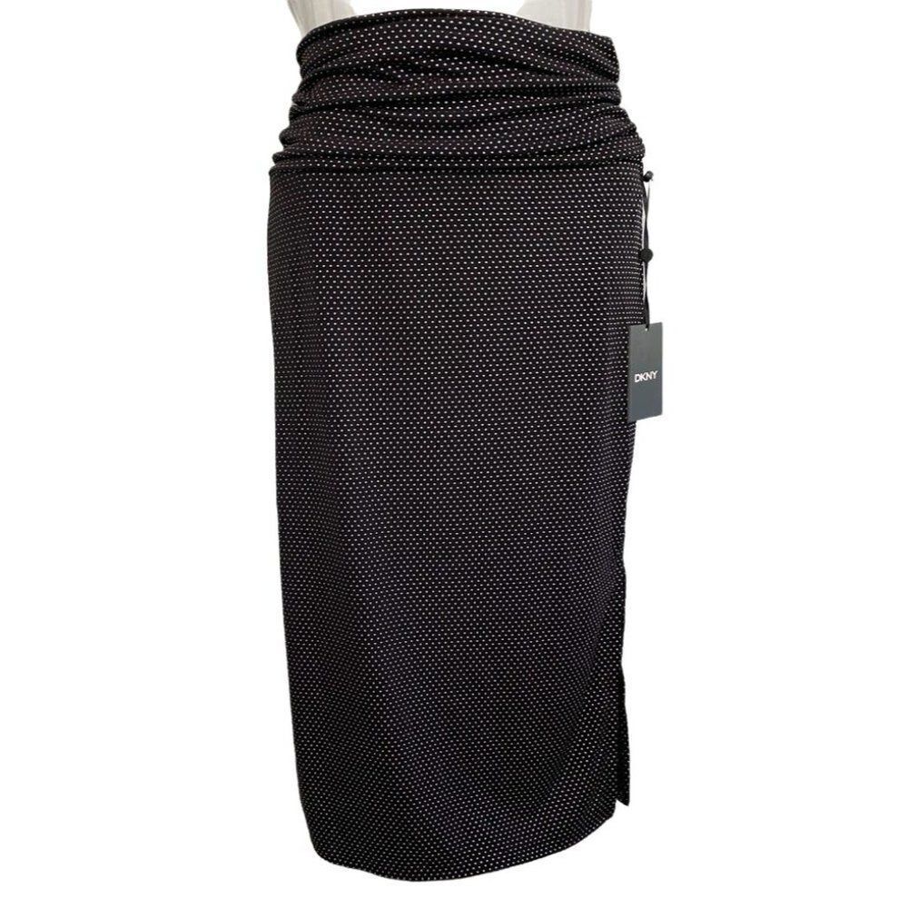 DKNY Pencil Skirt Women's MEDIUM Black Nail Head Pull-On‎ Stretchy Side-Slit NEW